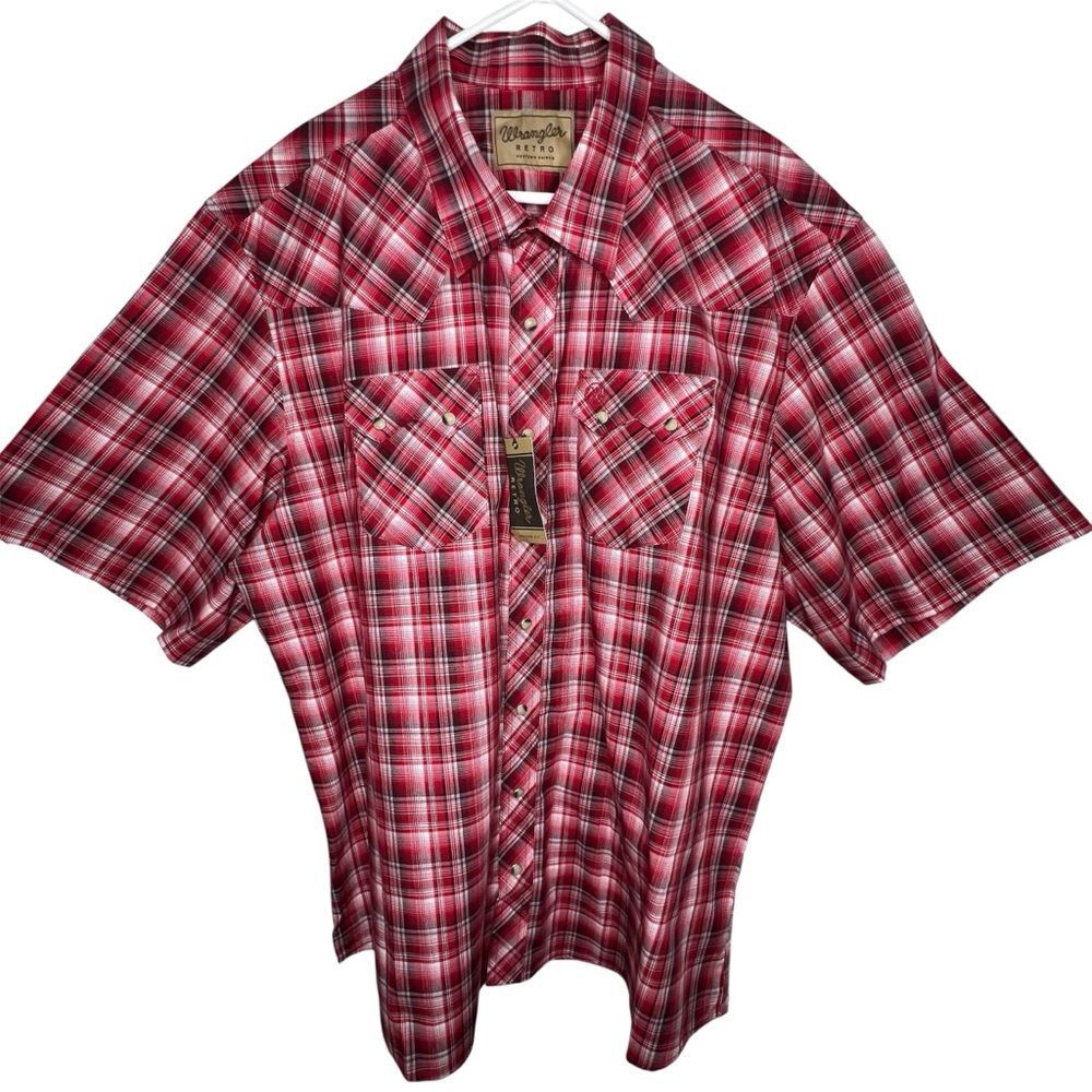 WRANGLER Retro Modern Fit Red Plaid Short Sleeve Shirt Men's Plus Sz 3XTall